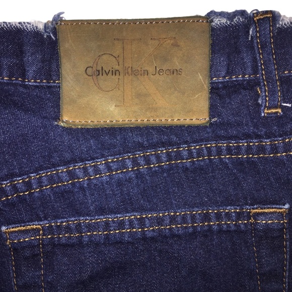 Highrise Flare Jeans, Distressed Denim, Frayed Waist/Hem, Dark Calvin Klein Sz 7 - Picture 7 of 13